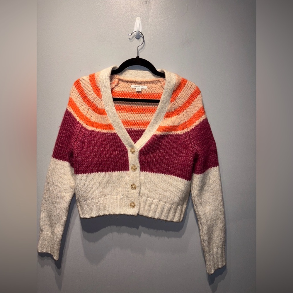 American Eagle Women's Crop Cardigan Sweater Multicolor Medium Striped SzS